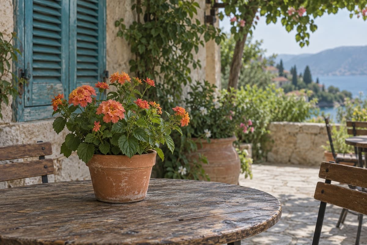Orange flowers on a cafe table, the original example photo